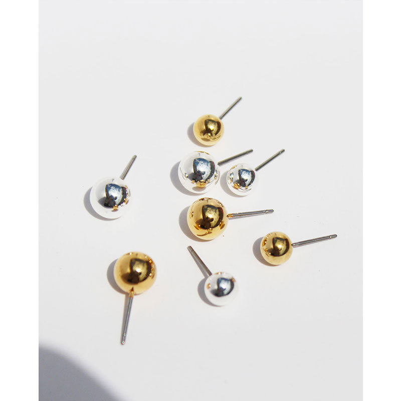 Minimalist Ball Stud Earrings High Polished Brass With Real Gold Plated Geometric Round For Everyday Wear Women