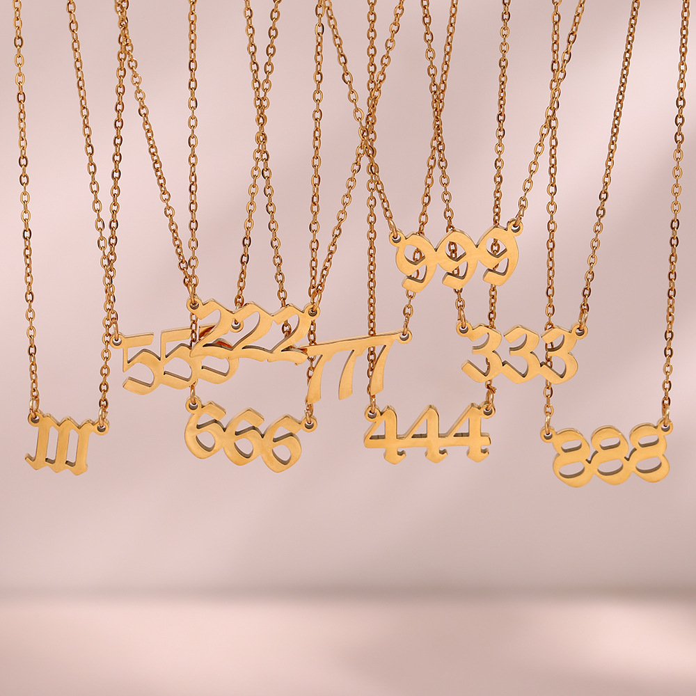 Angel Number Necklace 111-999 18K Gold Plated Stainless Steel Gothic Number Pendant Necklace Waterproof Minimalist Dainty Jewelry Gift For Women Girls