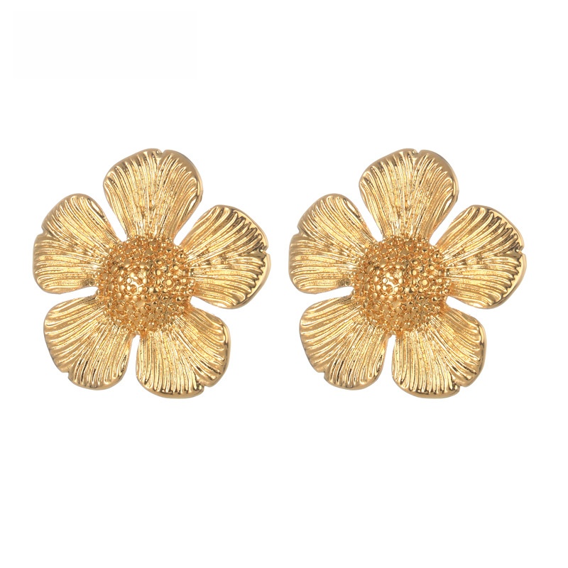 Vintage Flower Stud Earrings Stainless Steel 18K Gold Plated Elegant Floral Niche Jewelry For Women