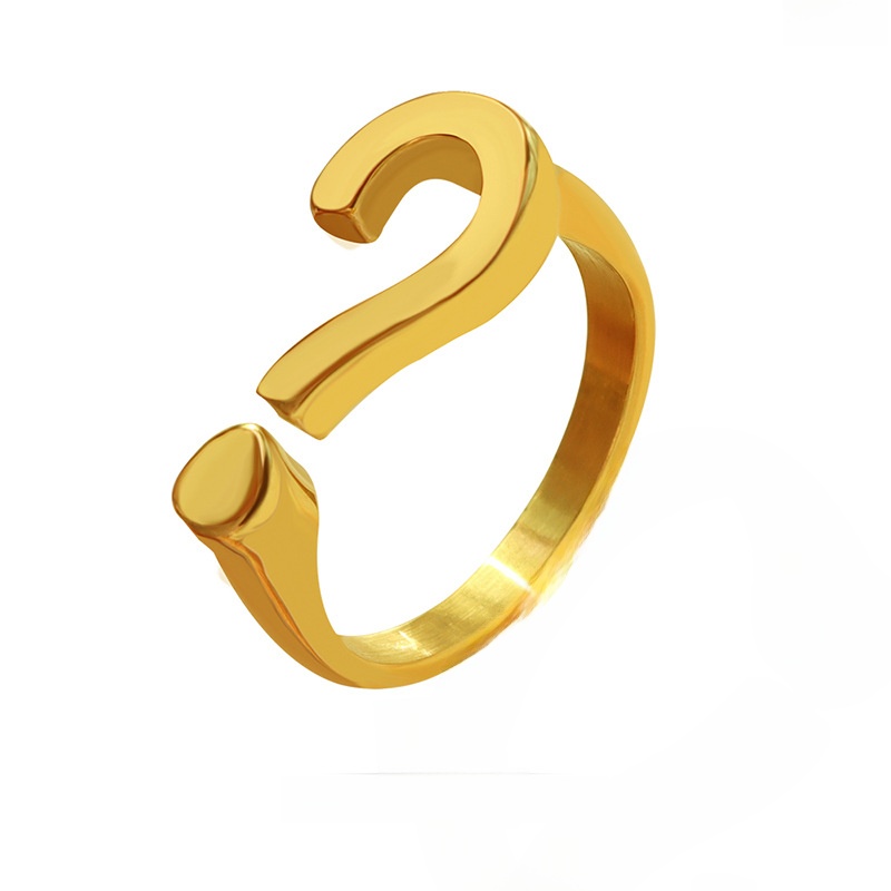Creative Question Mark Open Ring 18K Gold Plated Titanium Steel Adjustable Finger Ring Minimalist Geometric Jewelry For Women Girls Daily Trendy Accessory