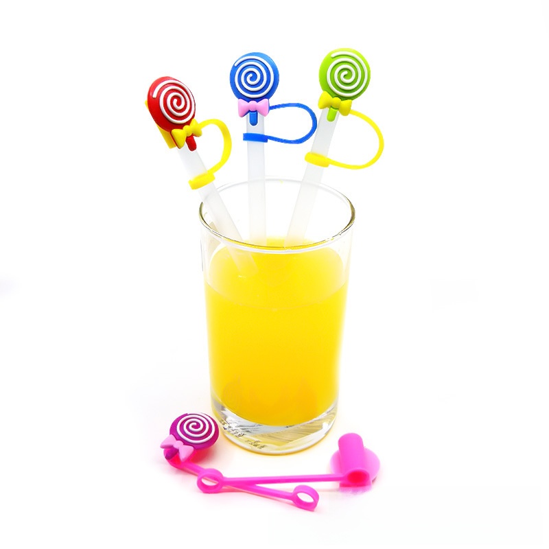 Silicone Straw Toppers Cartoon Fruit Flower Lollipop Cupcake Shape Dustproof Straw Covers Portable Reusable Straw Tips For 7-8mm Straws Kitchen Bar Accessories Home Party Decor