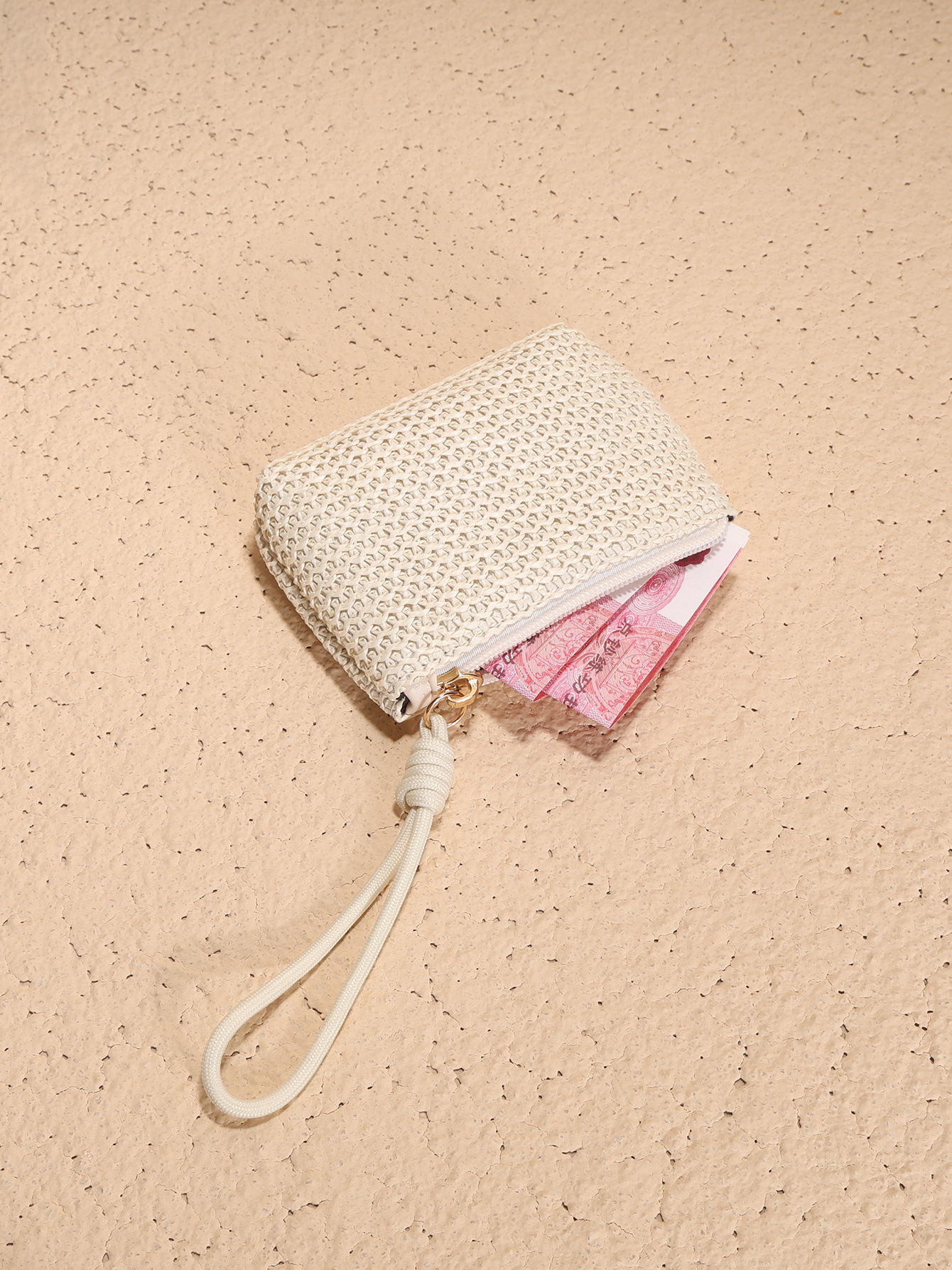 Women Straw Woven Coin Purse Mini Zip Wallet With Wristlet Summer Beach Style Handbag Small Storage Bag For Cards Keys Coins
