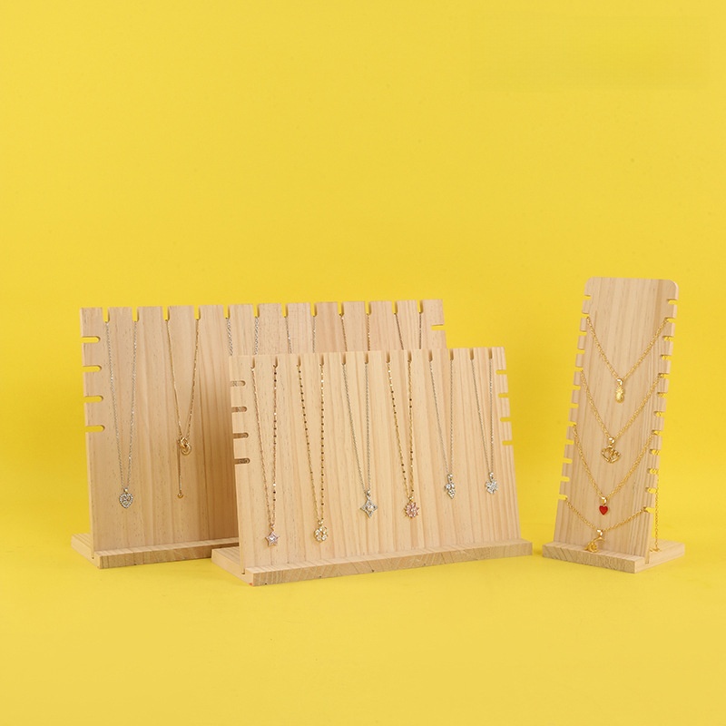 Solid Wood Necklace Display Stand Natural Wooden Jewelry Organizer Rack With Multi-Slot For Necklaces Pendants Display Storage Holder Detachable Professional Live Streaming Stall Props