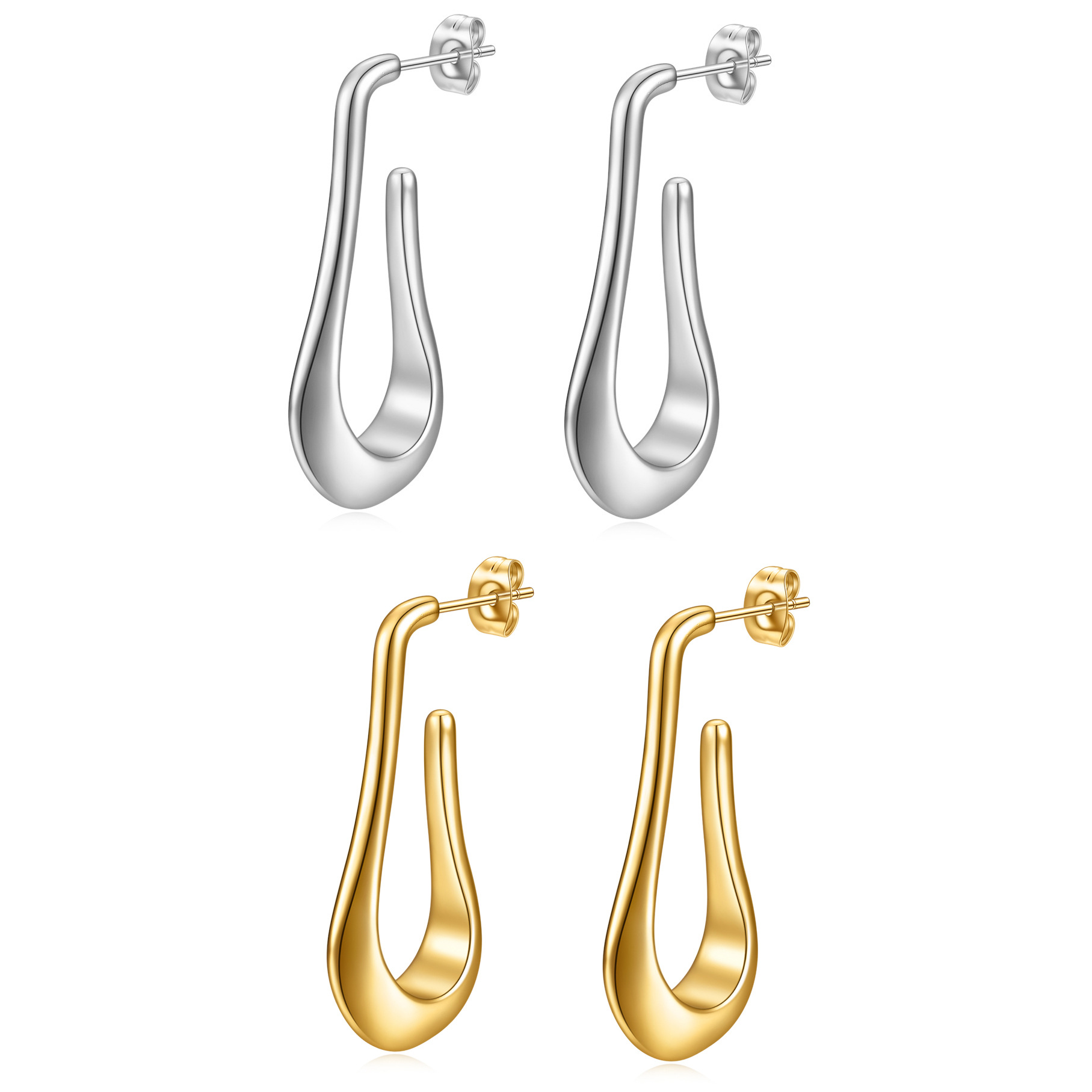 Minimalist Water Drop Hoop Earrings 304 Stainless Steel 14K Gold Plated Hollow Geometric Polished Fashion Women