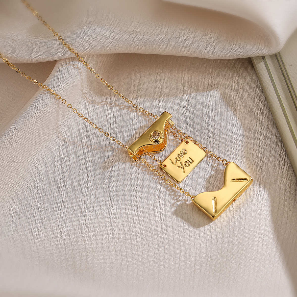 Envelope Pendant Necklace Copper Gold Silver Plated Zircon Pull-out Love You Message Opening Minimalist Niche Jewelry