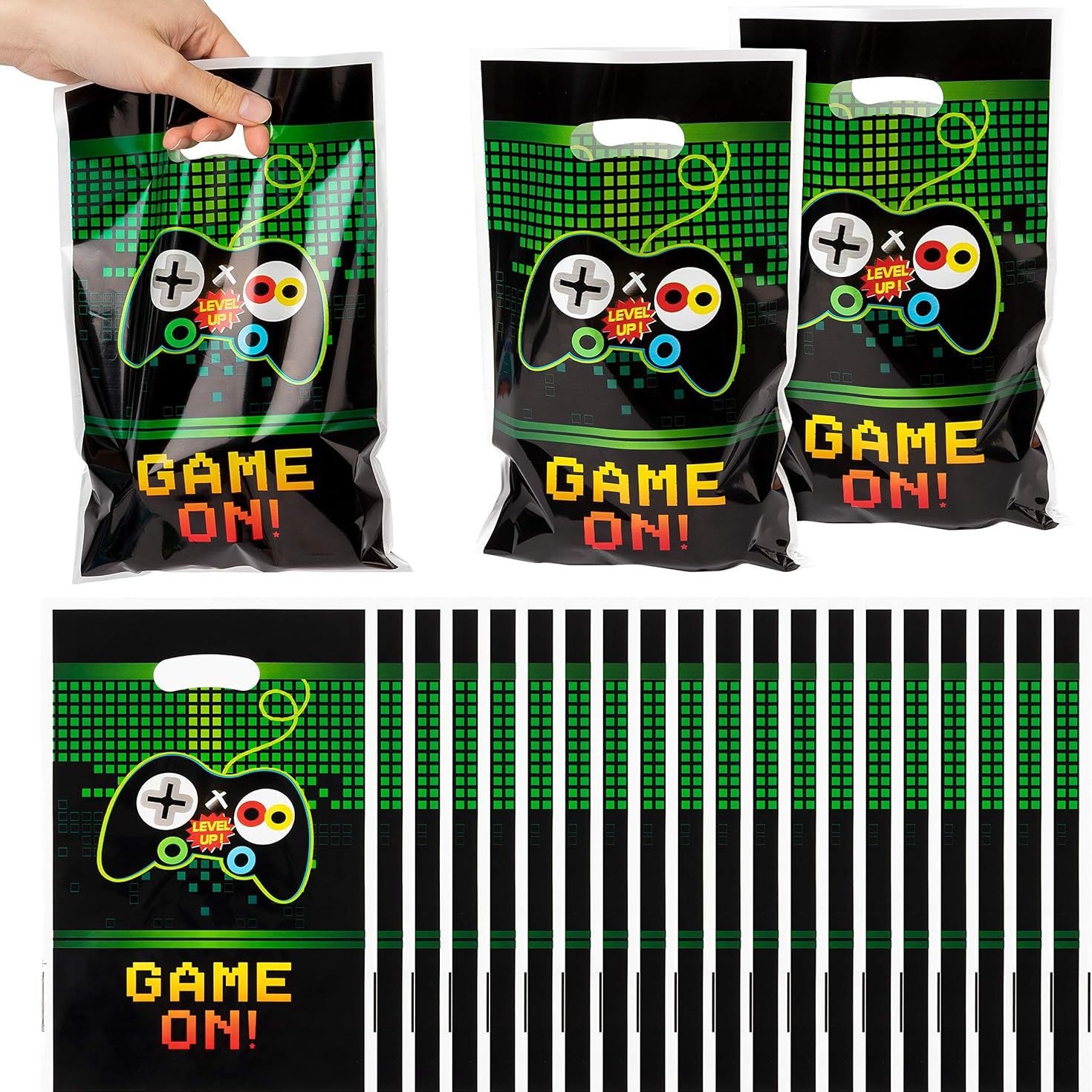 10Pcs Video Game Theme Plastic Gift Bags Level Up Game On Pixel Controller Goodie Bags For Kids Birthday Party Favors Candy Treat Bags