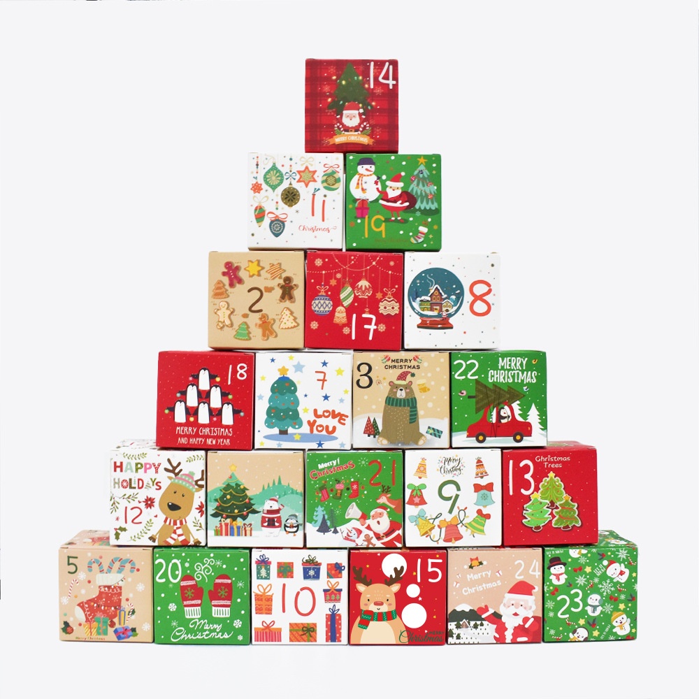 24 Days Christmas Advent Calendar Boxes Numbered Kraft Paper Gift Boxes For Candy Chocolate Countdown Xmas Party Decor