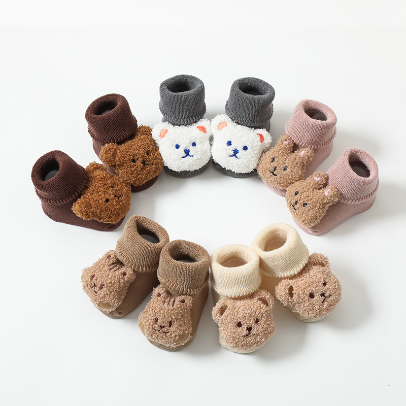 Thickened Combed Cotton Baby Floor Socks With 3D Cartoon Animal Doll Non-Slip Silicone Sole Warm Winter Infant Toddler Socks For Newborn Boys Girls