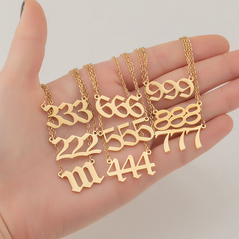 Gothic Angel Number Necklace Stainless Steel 111-999 Lucky Number Pendant Necklace For Women Girls Minimalist Gold Silver Color Jewelry Gift