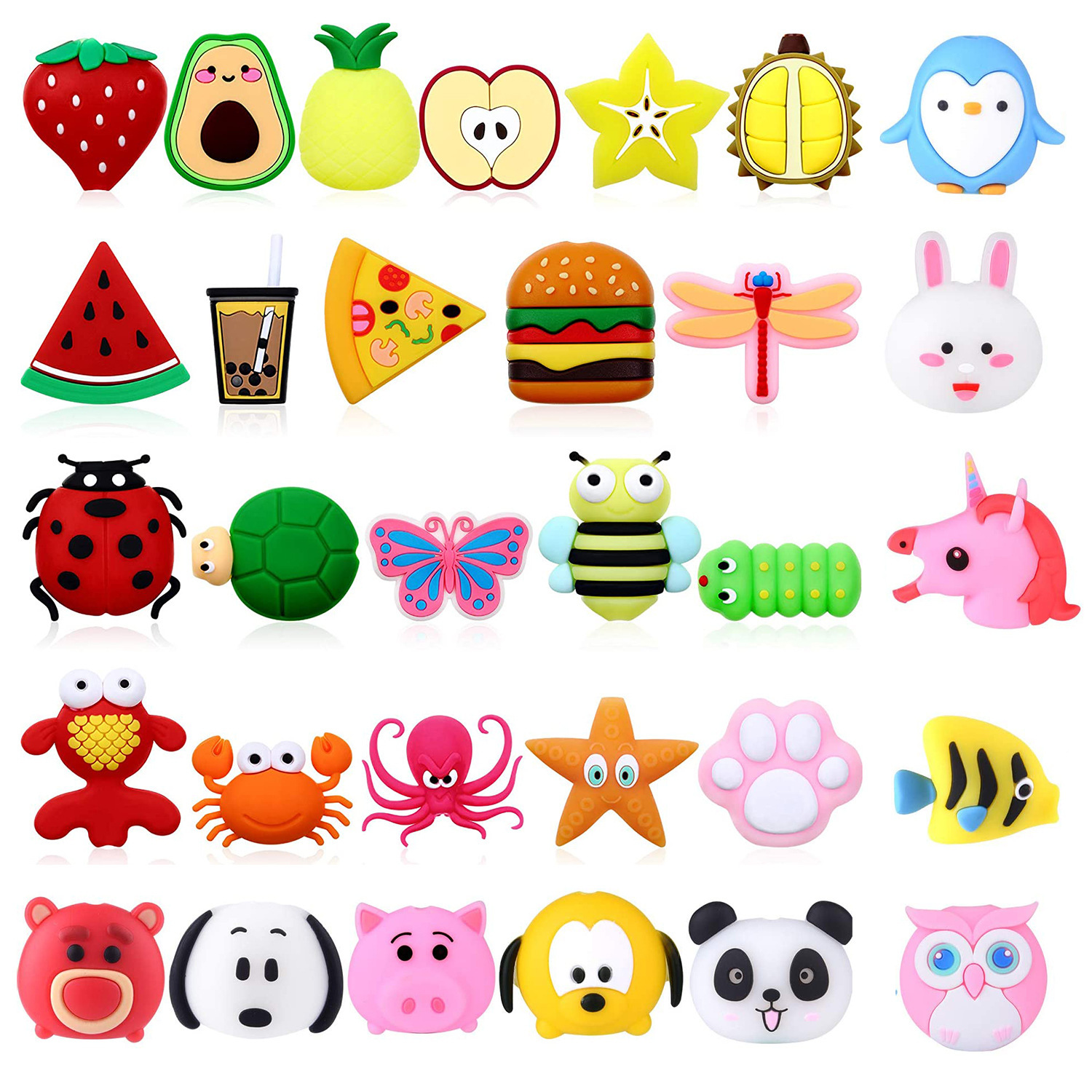 Universal Cartoon Animal Fruit Silicone Data Cable Protector For USB Charging Cable Anti-Break Cable Bite Decorative Protective Cover Wire Management Accessory