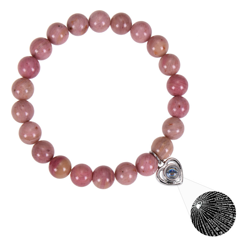 100 Languages I Love You Projection Heart Pendant Bracelet Natural Stone Beaded Bracelets For Women Couples Valentine Mother Day Romantic Gift Jewelry