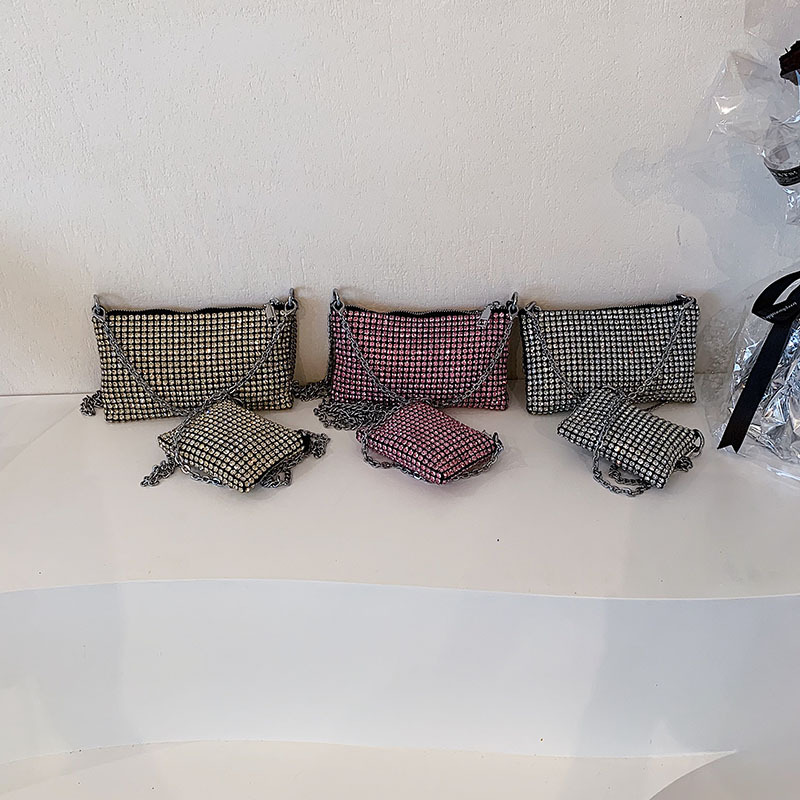 Kids Fashion Rhinestone Small Square Bag Sparkling Metal Chain Crossbody Shoulder Bag Princess Party Mini Coin Purse For Girls Trendy Gift Bag