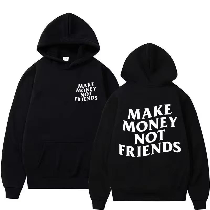 Men's Letter Print Hoodie Streetwear Polyester Pullover Sweatshirt Make Money Not Friends Slogan Hooded Top For Daily Casual Wear