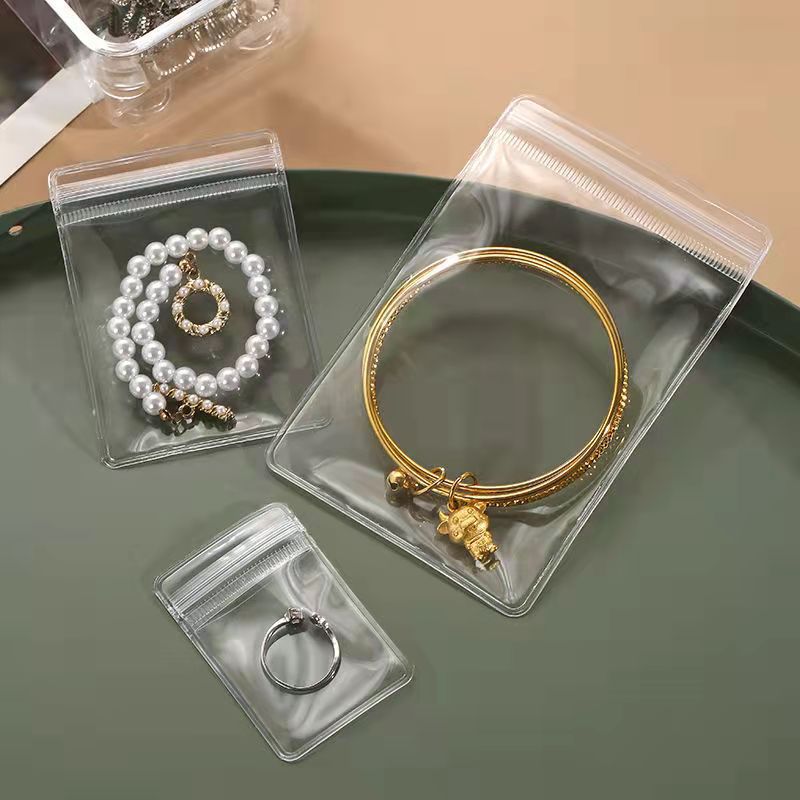 100Pcs PVC Transparent Jewelry Storage Bags Thickened Reclosable Ziplock Anti-Oxidation Packaging Bags For Necklaces Rings Earrings Bracelet Jewelry Packaging