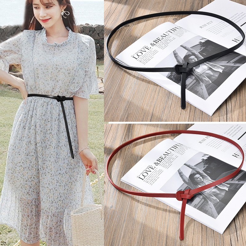Women's Thin Waist Belt Slimming PU Leather Decorative Knot Belt For Dresses Shirts Fashion Simple Elegant Ladies Waist Accessories