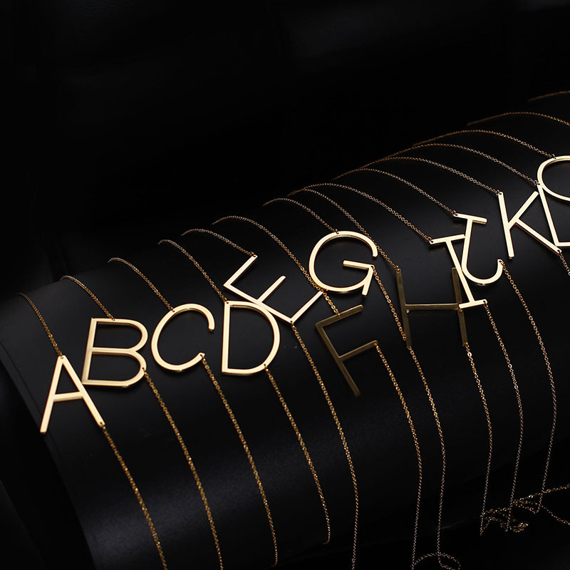 Large Capital Letter Pendant Necklace 18K Gold Plated 316L Stainless Steel Alphabet A-Z Minimalist Personalized Fashion Jewelry for Women Girls