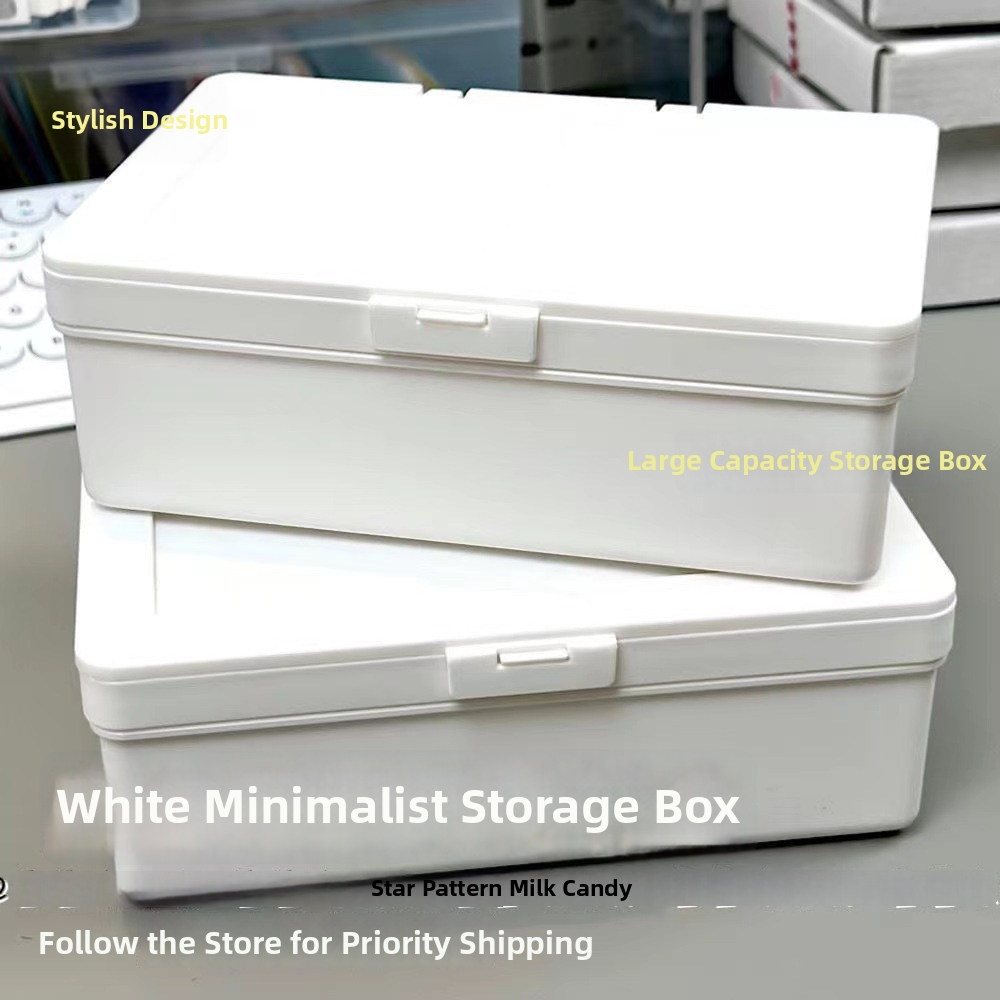 Minimalist White Plastic Storage Box With Flip Lid Stackable Desktop Organizer For Stationery Cosmetics Jewelry Small Items Home Office Dustproof Box