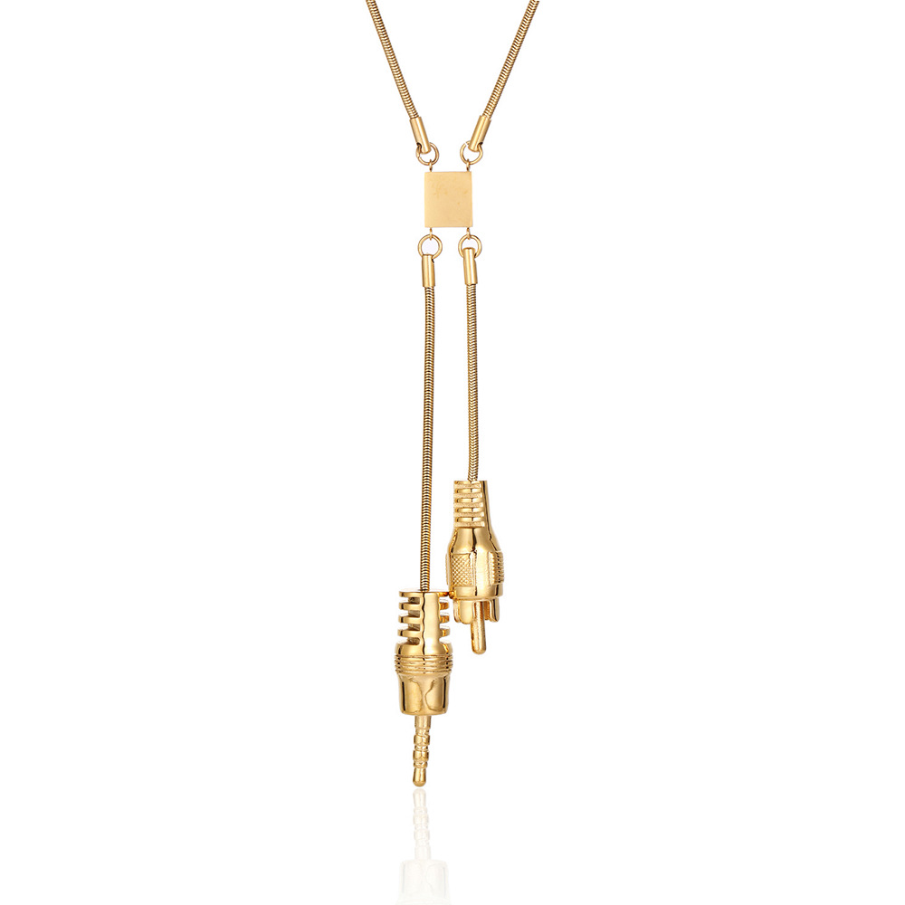 Creative Audio Plug Pendant Necklace Titanium Steel 3.5mm Jack RCA Hip Hop Streetwear Long Snake Chain For Men Women Gold Silver Fashion Jewelry