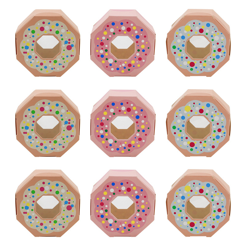 Octagonal Doughnut Theme Paper Candy Boxes With Window Cookie Packaging Boxes For Wedding Party Favors Birthday Gift Boxes Set Of 50