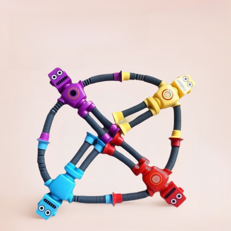 Stretch Pop Tube Robot Toy Suction Cup Sensory Fidget Decompression Toy Plastic Multi-Color Educational Robot Kids Adults Office Stress Relief Gift