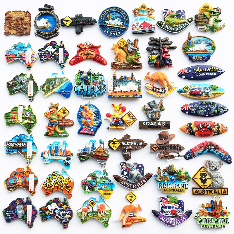 Australia Tourist Souvenir Fridge Magnets 3D Resin Painted Refrigerator Magnets Koala Kangaroo Sydney Opera House Map Design With Thermometer Home Decor Gift