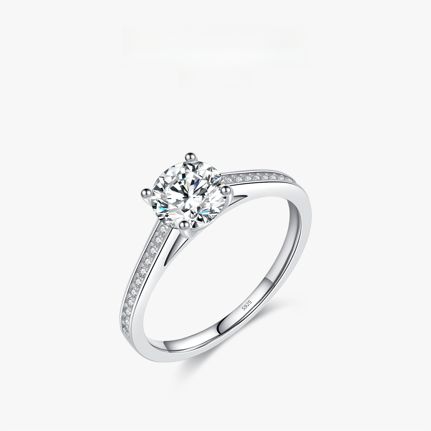 Classic 1ct D Color VVS1 Moissanite Ring S925 Sterling Silver 4-Prong Round Brilliant Cut With Cubic Zirconia Side Stones Wedding Engagement Anniversary Jewelry For Women