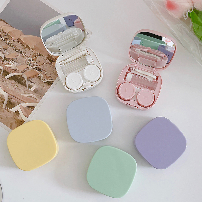 Portable Macaron Contact Lens Case Set With Mirror Tweezers Suction Stick Travel Eye Care Storage Box For Women Men Daily Use