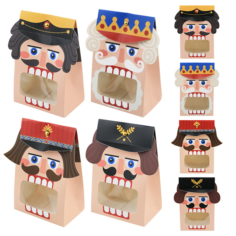 Nutcracker Soldier Paper Gift Box With Clear Window Christmas Candy Cookie Packaging Bag For Holiday Party Treats Foldable Cardboard Treat Boxes