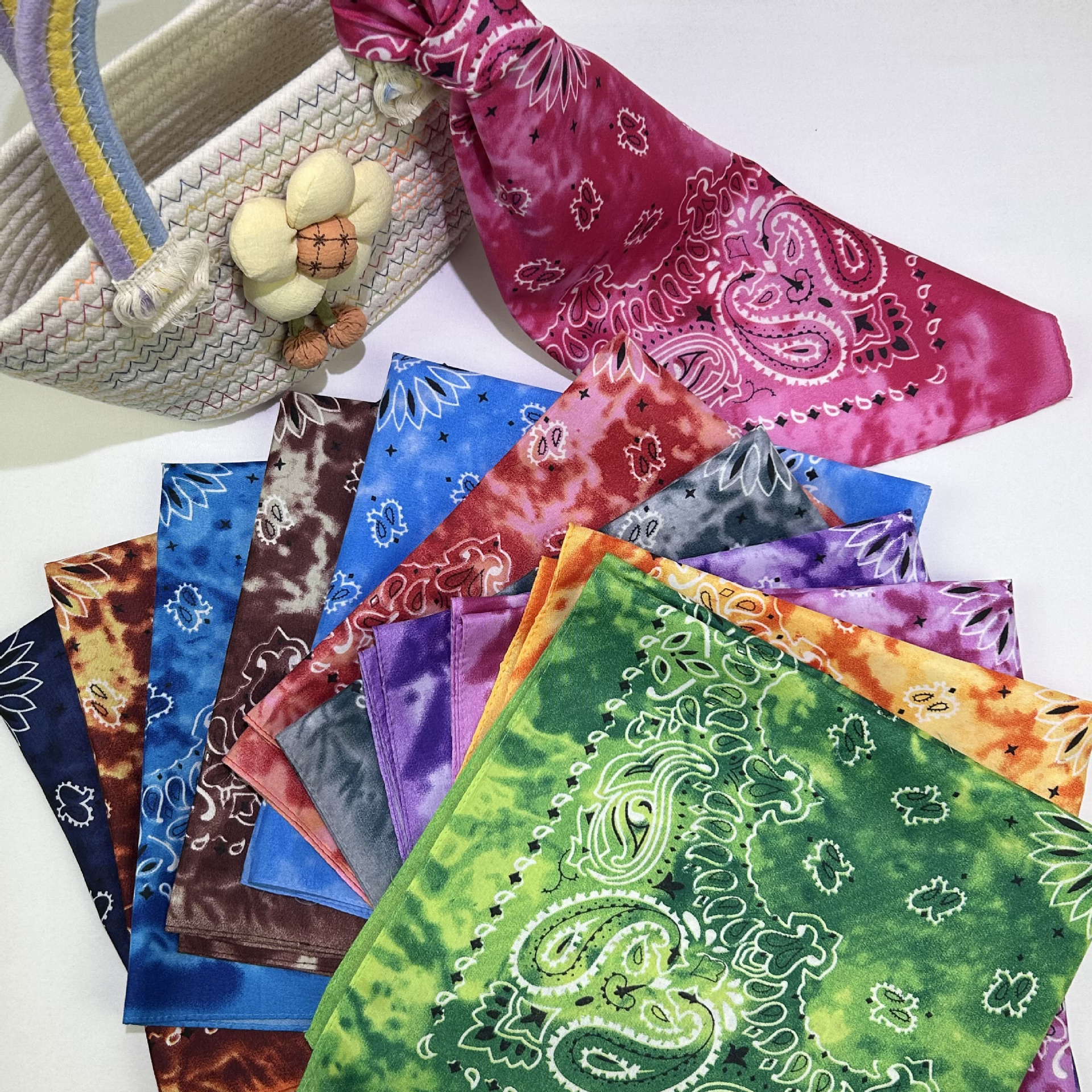 Unisex Tie-Dye Paisley Bandana Polyester Square Headband Multipurpose Headwrap For Outdoor Cycling Hip-Hop Dancing Neck Scarf Bohemian Retro Style