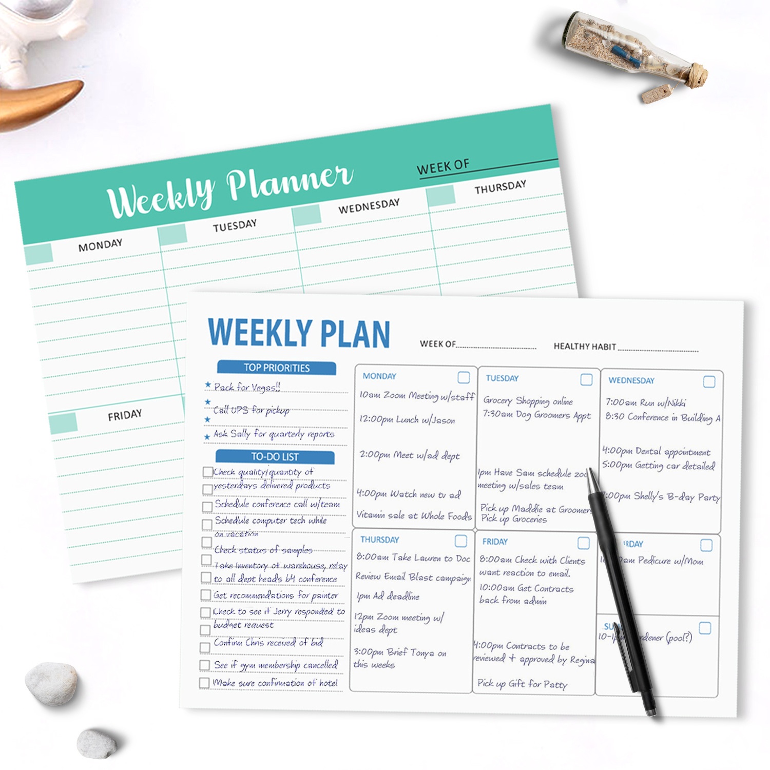 Weekly Monthly Daily Planner Notepad 100g Thick Paper Schedule Organizer With Habit Tracker Meal Plan Grocery List For Office School Home