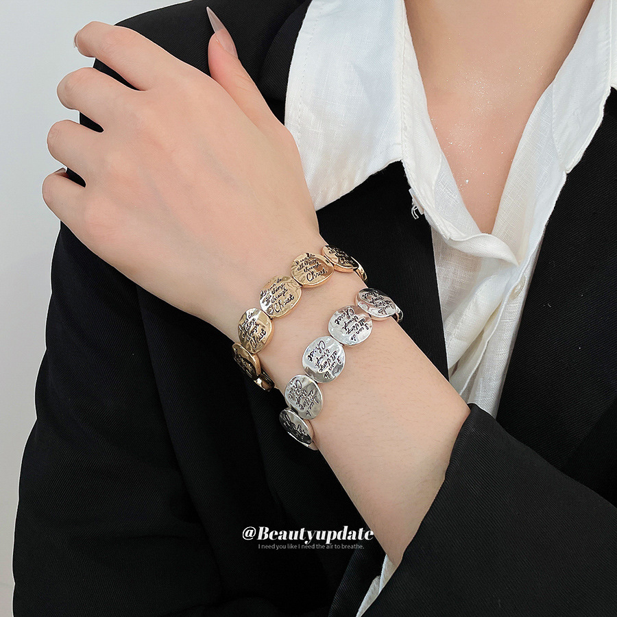 Vintage Alloy Religious Inspirational Coin Bracelet Engraved I Can Do All Things Through Christ Stretch Charm Bracelets For Women Jewelry