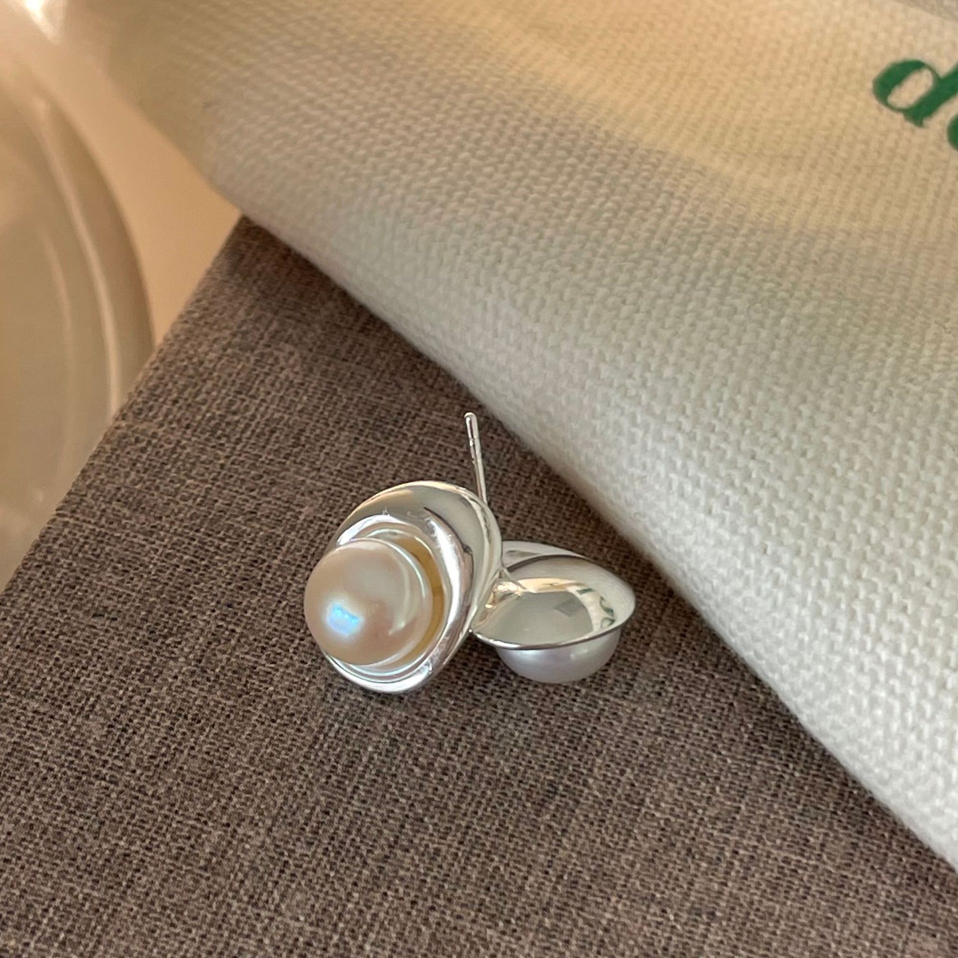 Freshwater Pearl Stud Earrings With 925 Sterling Silver Earring Post Minimalist Irregular Fashion For Women
