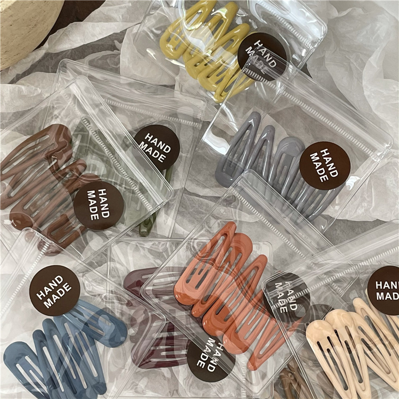 5Pcs Korean Style Colorful Oil Dripping Waterdrop BB Hair Clips Set Matte Geometric Metal Snap Barrettes For Women Girls Daily Hair Styling Accessories