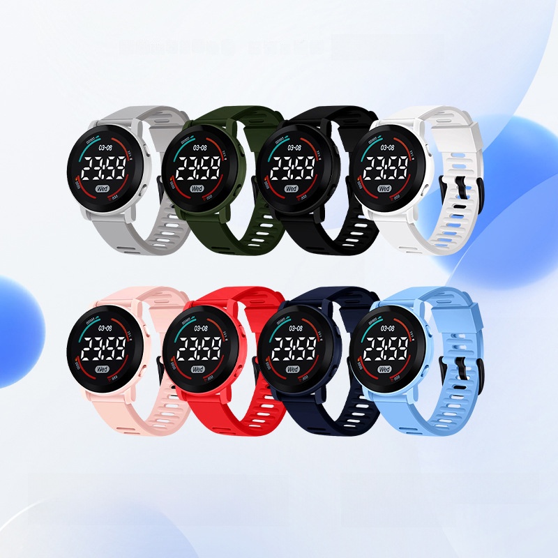 Fashion Waterproof LED Digital Sports Watch With TPU Strap Luminous Round Dial Pedometer Temperature Display Digital Watch For Students Men Women