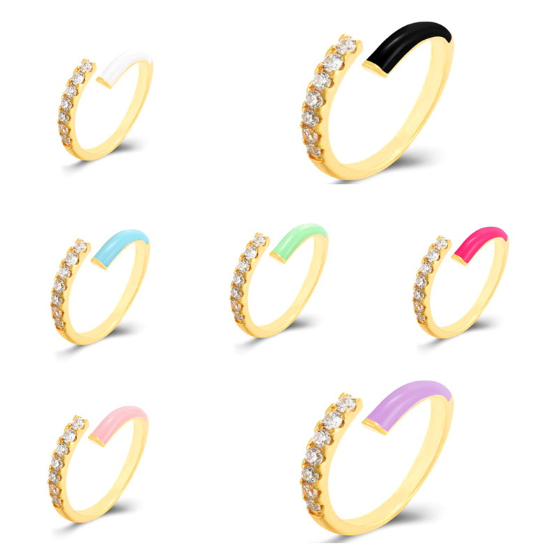 Women Copper Open Ring With Colorful Enamel And Cubic Zirconia Micro Pave Adjustable Fashion Jewelry