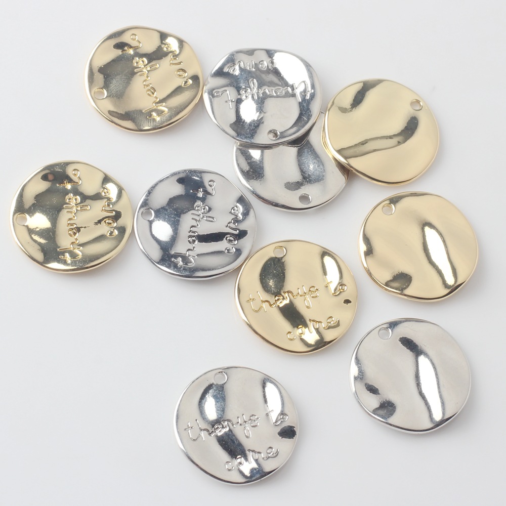 Round Alloy Charms With Letter Engraved Things To Come DIY Jewelry Making Findings Hammered Texture Earring Pendants For Handmade Accessories Gold Silver Plated