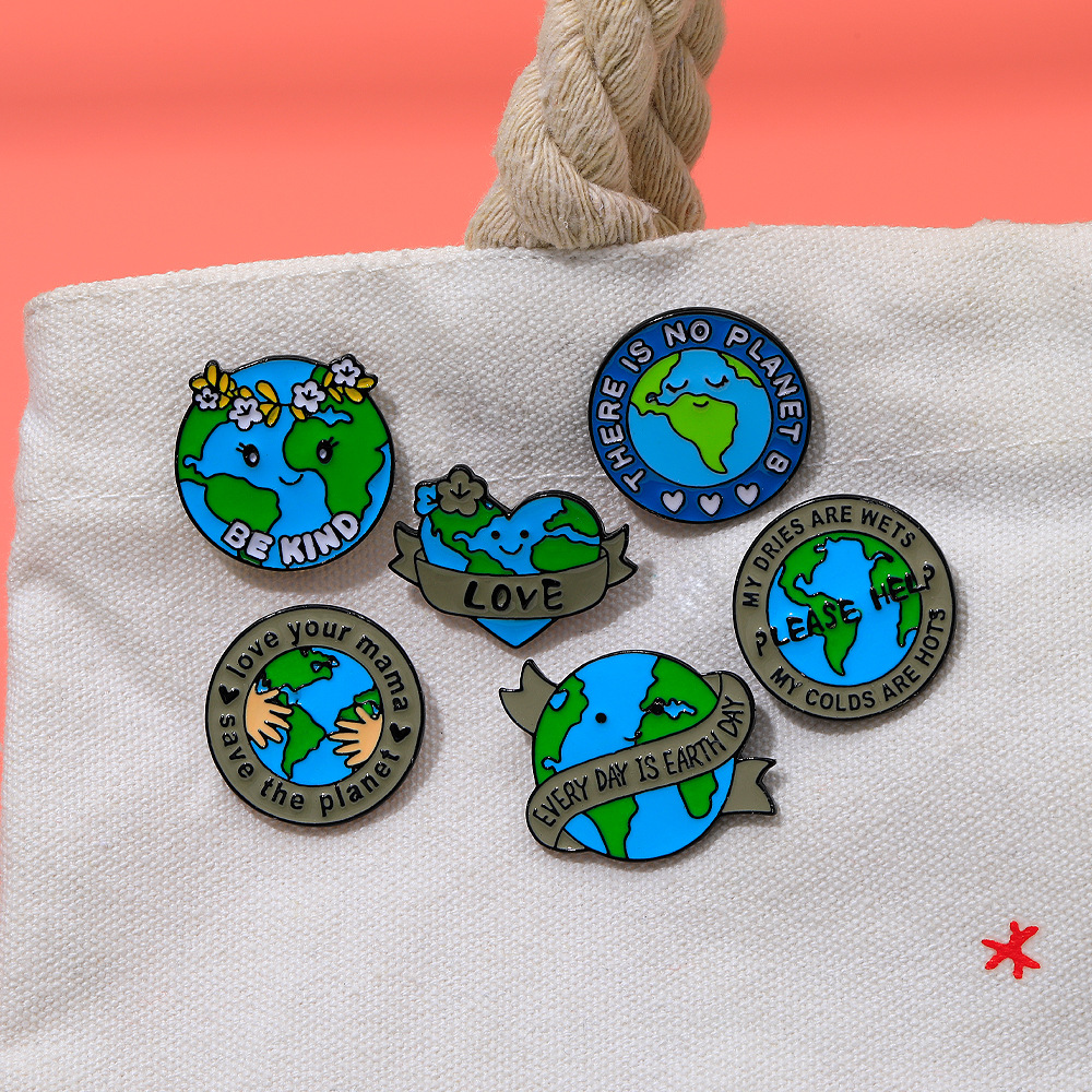 Earth Day Enamel Pins Cartoon Planet Save The Planet Slogan Alloy Brooch Badge For Backpacks Jackets Clothing Accessories Women Men Jewelry Gift
