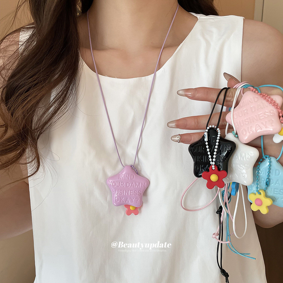 Y2K Star Pendant Necklace Mind Your Damn Business Okay Slogan Acrylic Resin Rebellious Statement Jewelry With Flower Charm Adjustable Cord For Women Teenagers