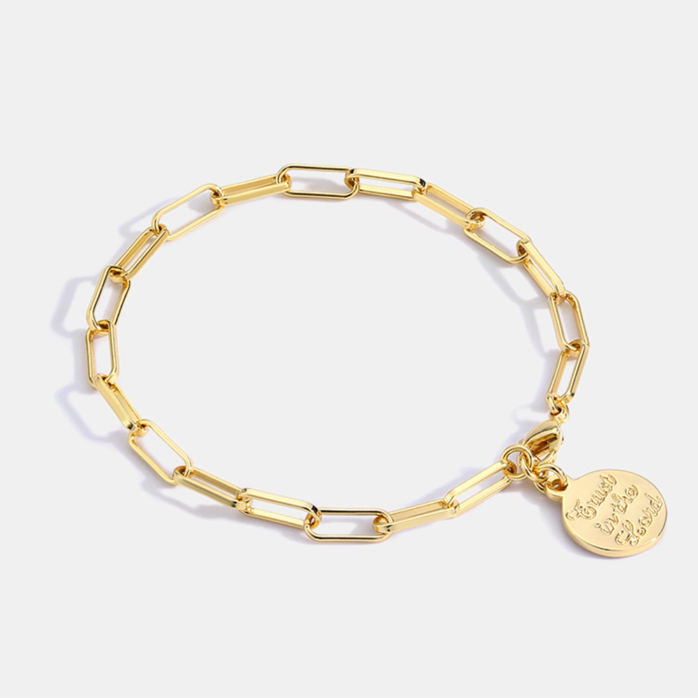 Paperclip Chain Bracelet With Round Coin Pendant Engraved Trust In The Lord Brass Jewelry For Women Minimalist Gift