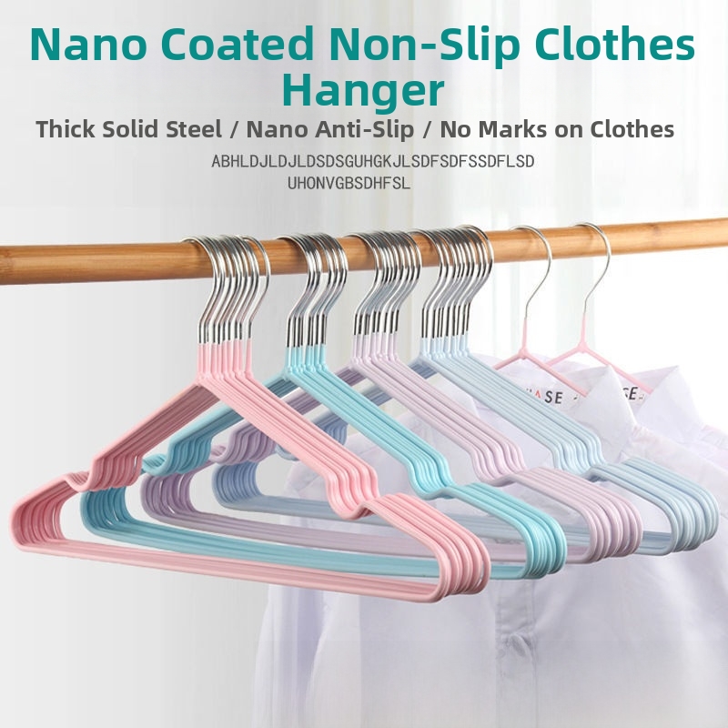 Dipped Non-slip Metal Hangers Heavy Duty Steel Core Clothes Hangers Seamless Wardrobe Drying Hangers For Suits Coats Sweaters Adults Kids Household Macaron Hangers