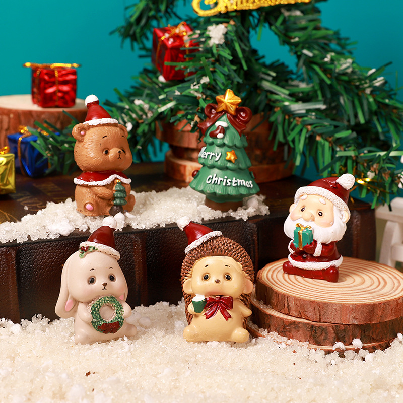 Christmas Miniature Figurines Ornaments Resin Ceramic Santa Claus Xmas Tree Animal Snowman Gingerbread Man Micro Landscape For Home Office Desktop Decor Holiday Gift