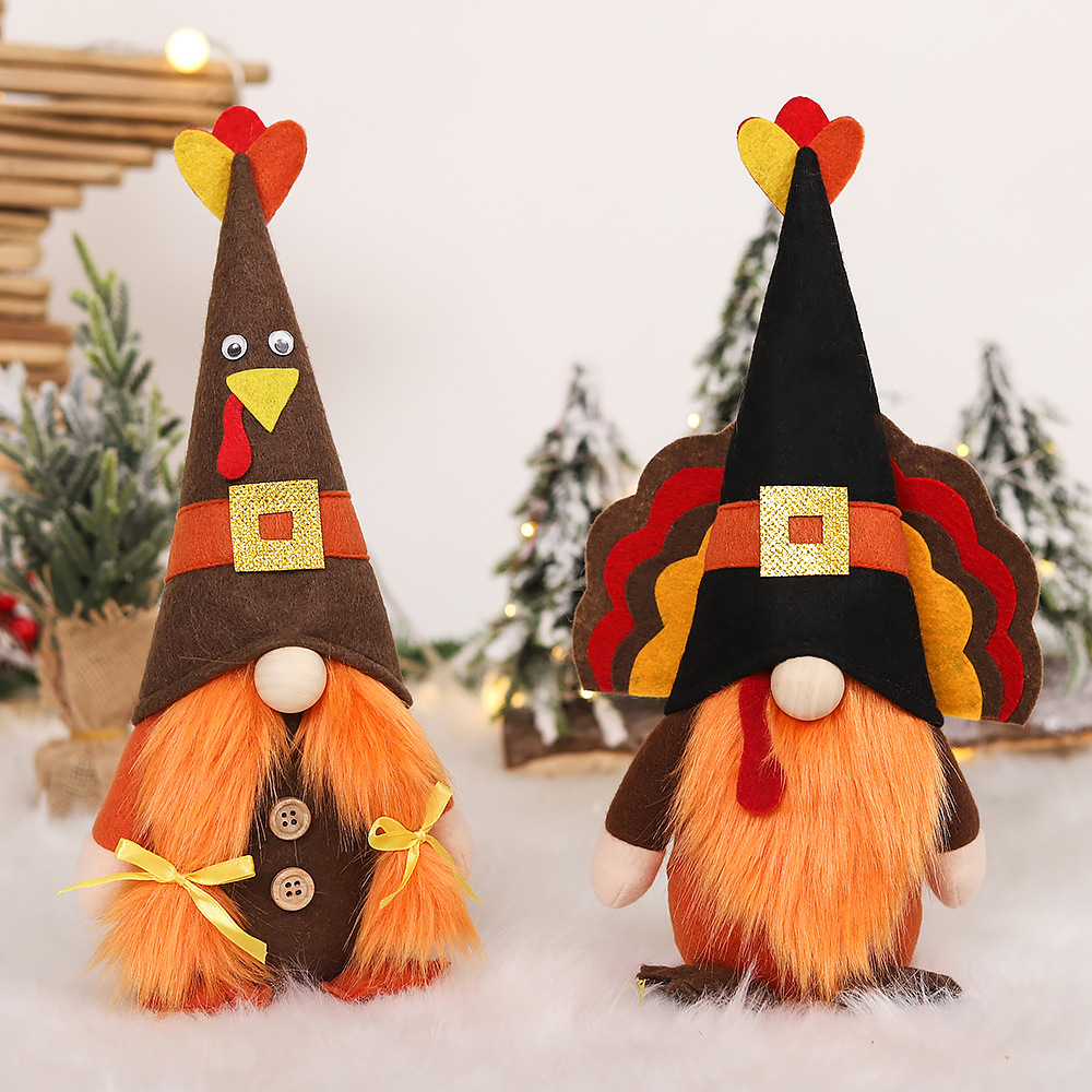 Thanksgiving Turkey Gnomes Decorations Handmade Plush Autumn Gnome Figurines Swedish Tomte For Home Table Ornament Fall Harvest Festive Decor