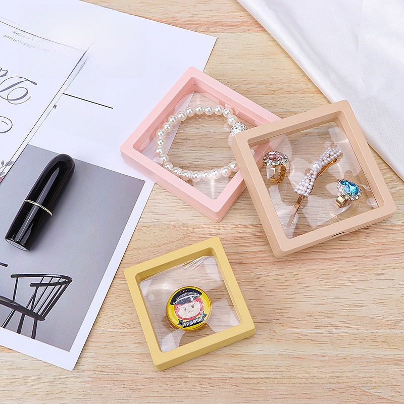 PE Film Suspended Jewelry Display Box Anti-Oxidation Transparent Storage Case For Earrings Rings Necklaces Medallions Portable Desktop Organizer Minimalist Jewelry Frame Holder