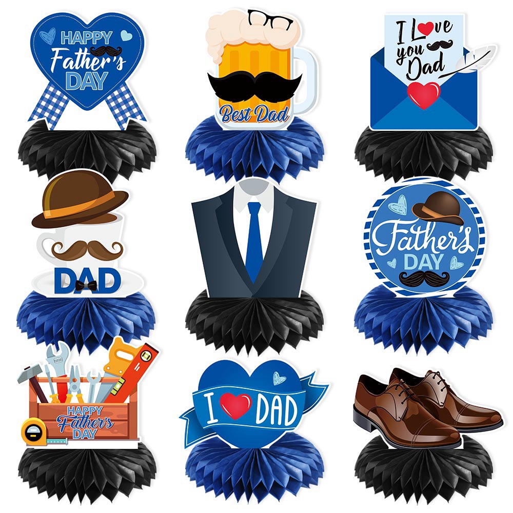 9PCS Father's Day Honeycomb Centerpiece Decorations Best Dad Ever Paper Table Toppers DIY Party Decor For Home Dining Table