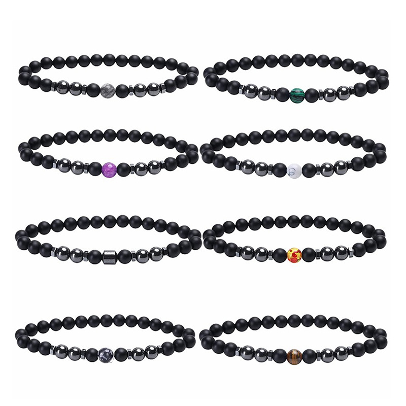Natural Stone Beaded Bracelets Set Matte Black Agate Hematite Energy Balance Stretch Rope Bracelet For Men Women Unisex Jewelry Gift