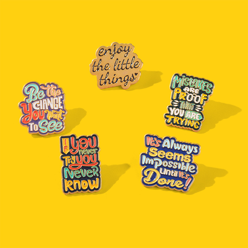 Retro Alloy Enamel Brooch Pin Set Inspirational English Quotes Mistakes Are Proof You Are Trying Badge For Women Students Clothes Backpack Decoration Jewelry