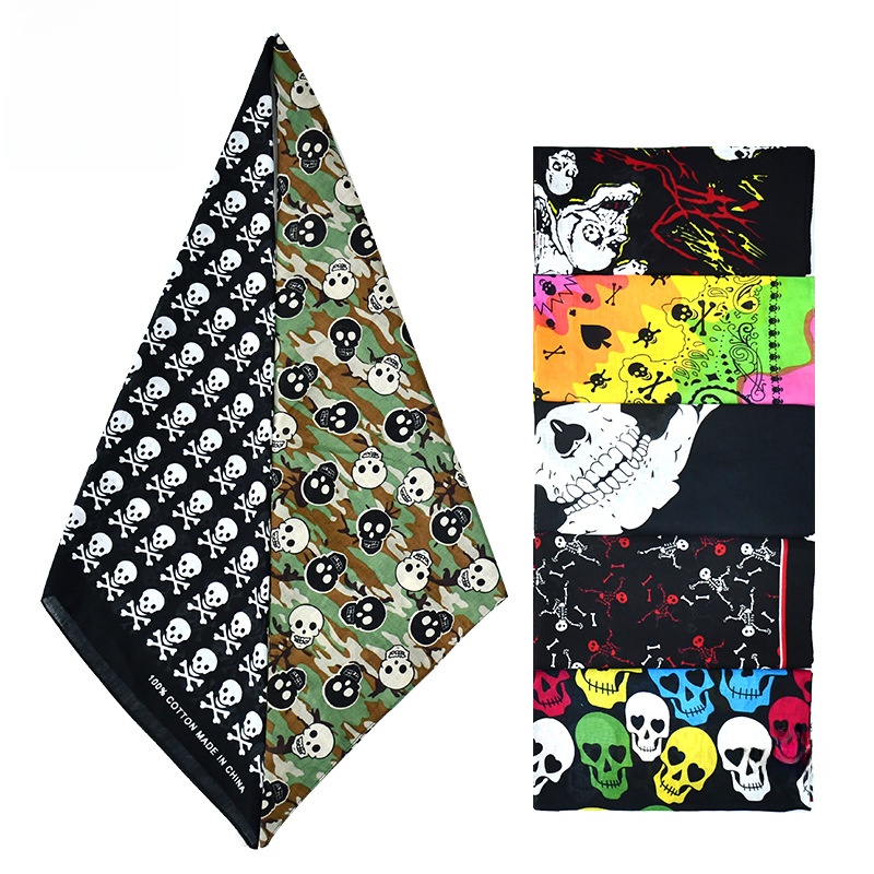 Skull Pattern 100% Cotton Bandana Outdoor Sports Hip Hop Square Scarf Paisley Headwrap For Biker Men Women Gothic Punk Style