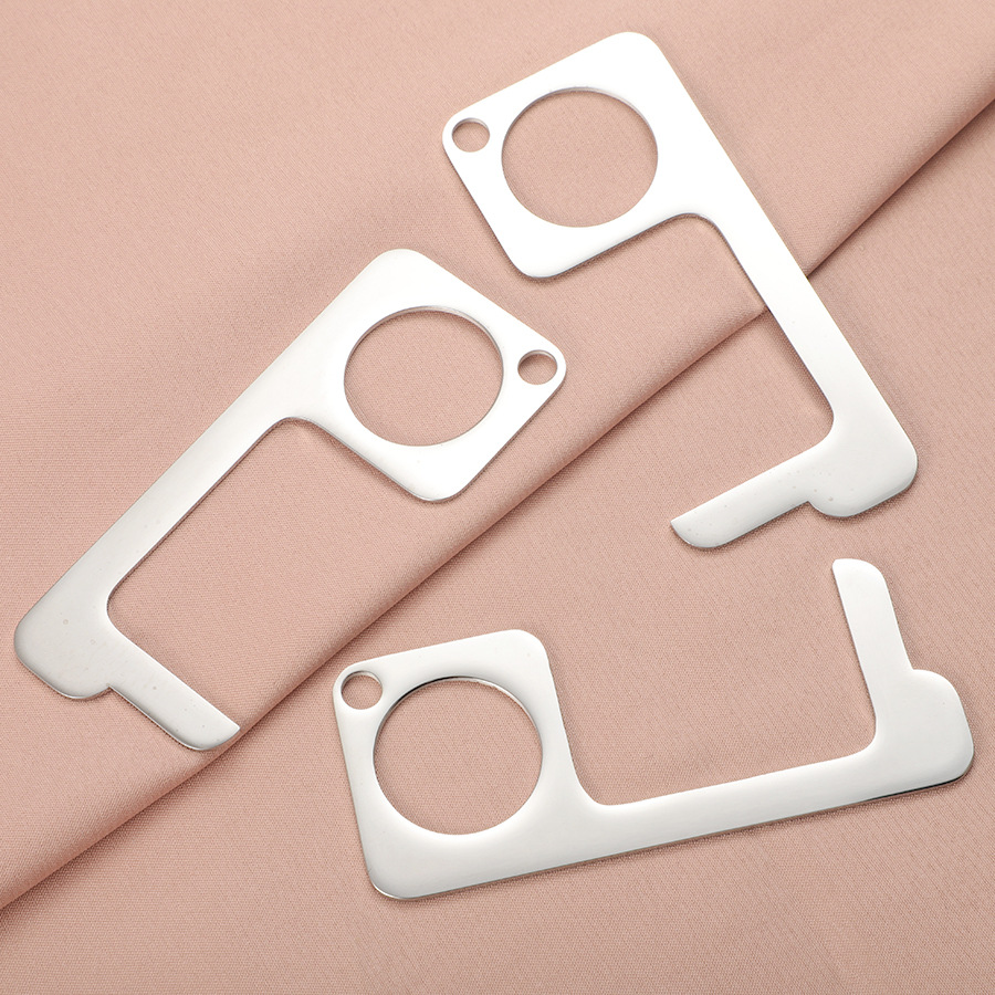 Stainless Steel Non-contact Door Opener Tool Silver Zero Contact EDC Keychain For Elevator Button Pusher Door Handle Protection Utility Tool