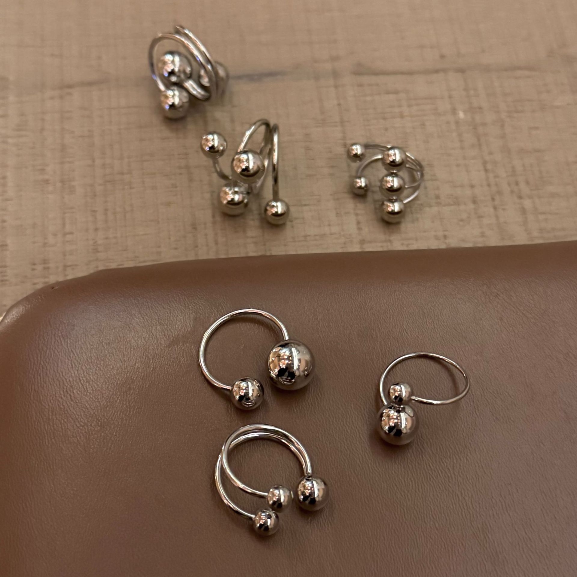 Spherical Bead Open Ring Stainless Steel Geometric Minimalist Adjustable Finger Jewelry For Women