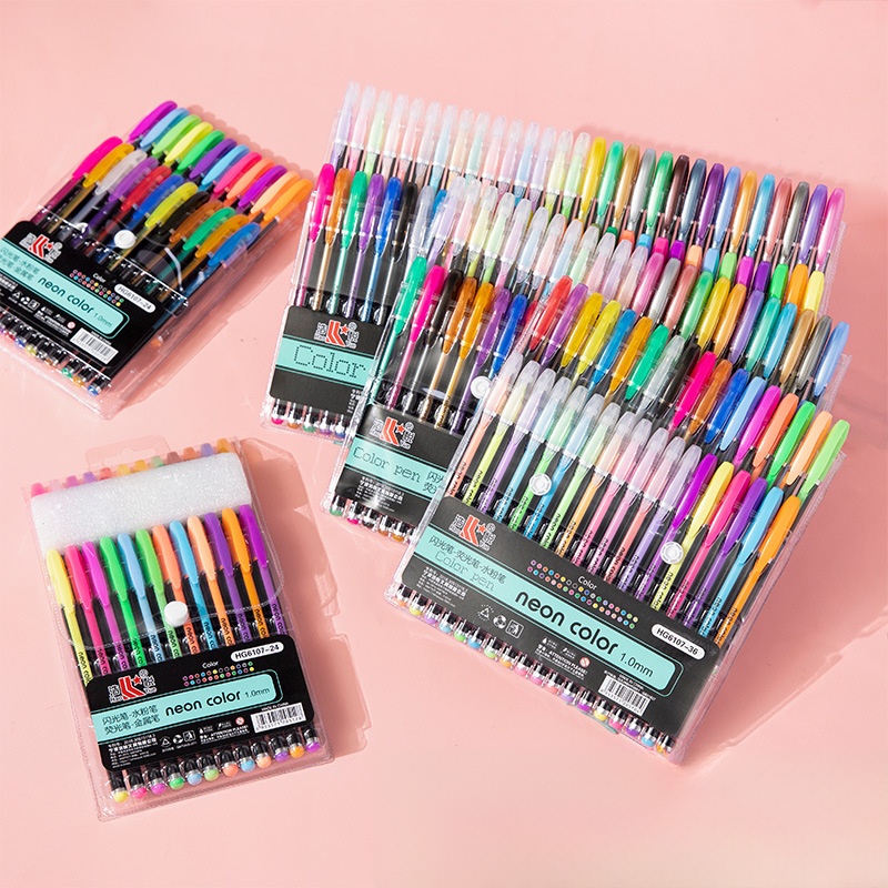 Glitter Gel Pen Set 1.0mm Multicolor Neon Metallic Pastel Pens For Art Drawing Journaling Hand Account School Student Stationery Supplies